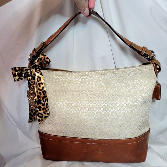 Coach Handbags - Coach 2007 Signature Hampton Hobo Bag + Bag Scarf & Rhinestone Keychain, $450 Rt